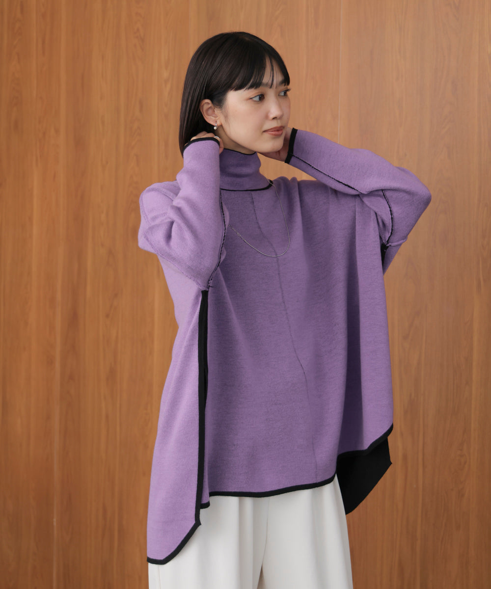 【リバーシブル】Wフェイスポンチョ風ニット