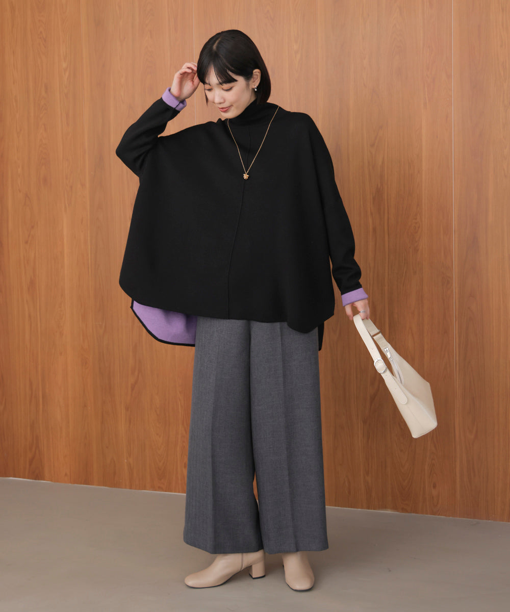 【リバーシブル】Wフェイスポンチョ風ニット