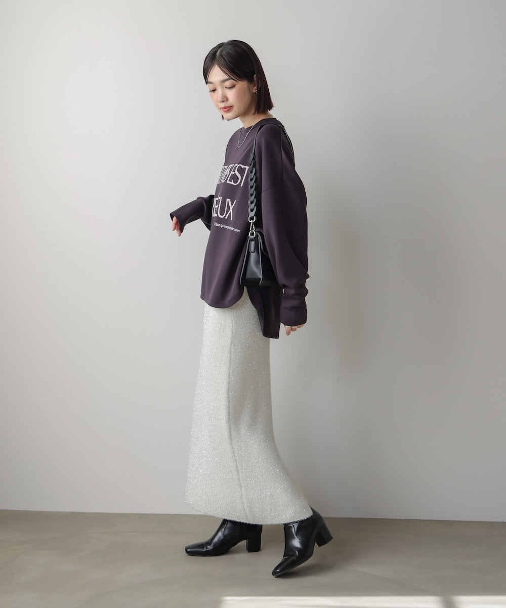 フィルムラメニットタイトスカート