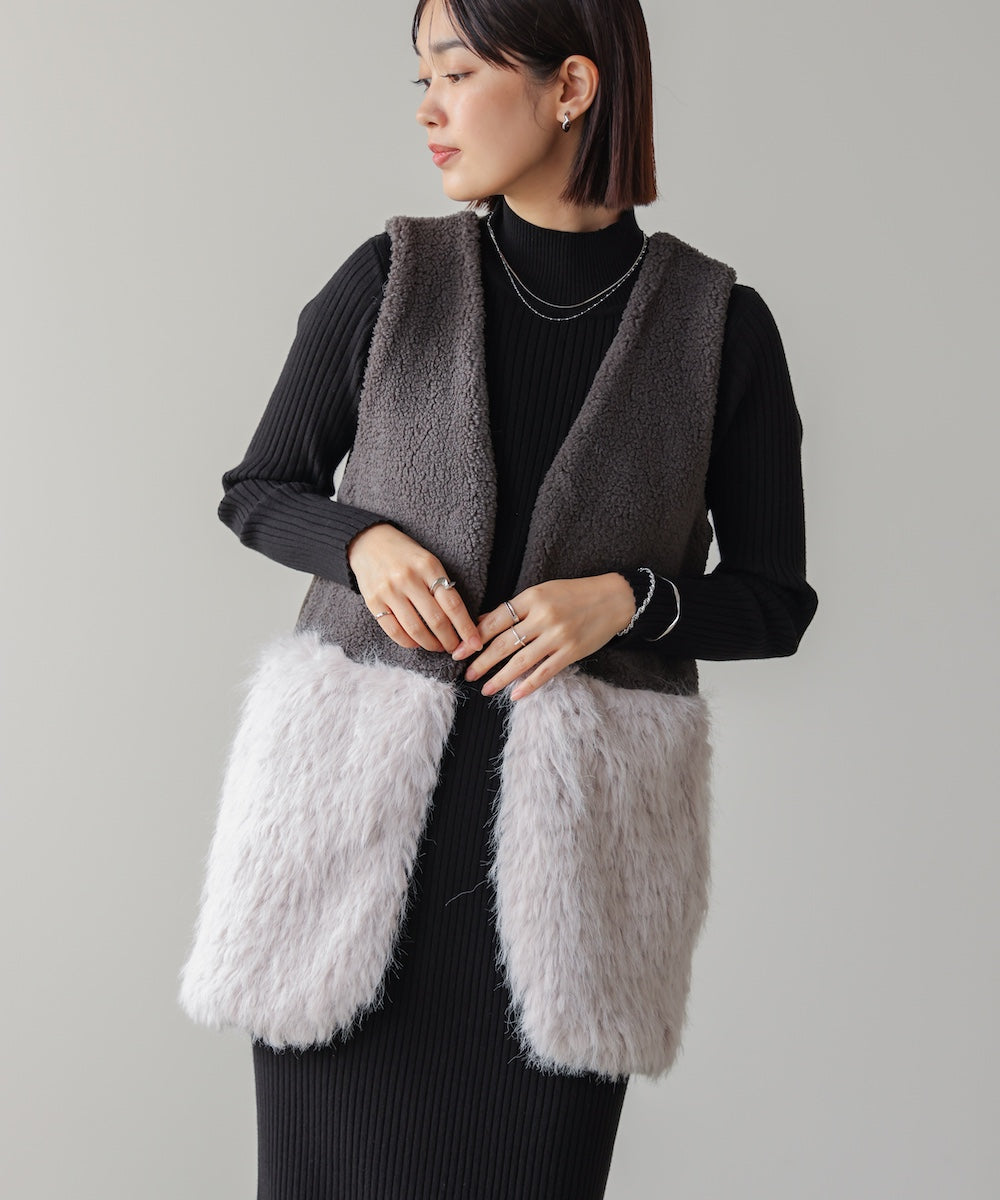 【WEB限定】ボア×ファーニットベスト