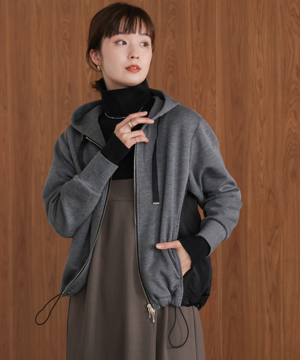 パウンドストレッチサイド異素材パーカー