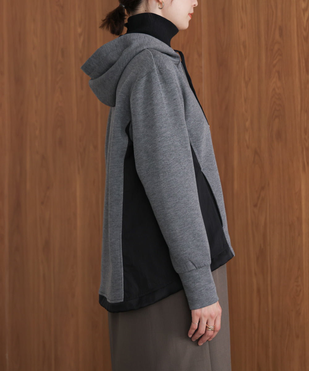 パウンドストレッチサイド異素材パーカー