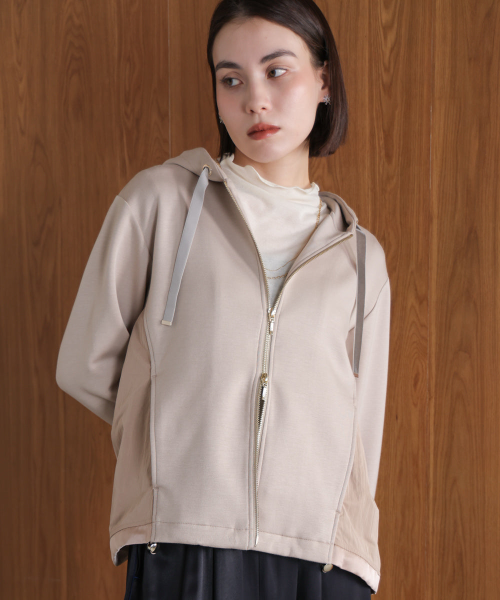 パウンドストレッチサイド異素材パーカー