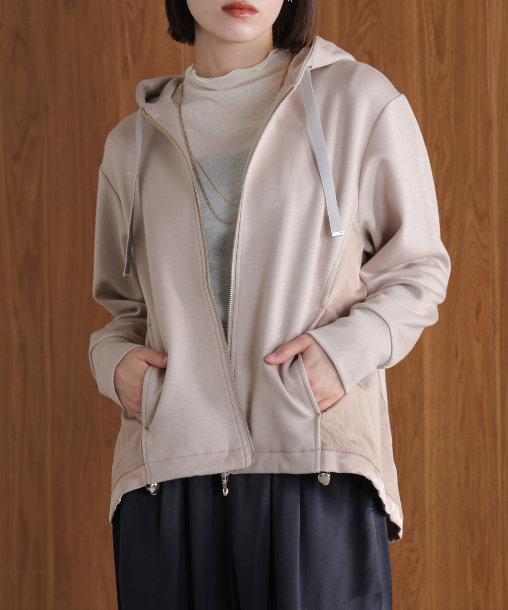 パウンドストレッチサイド異素材パーカー