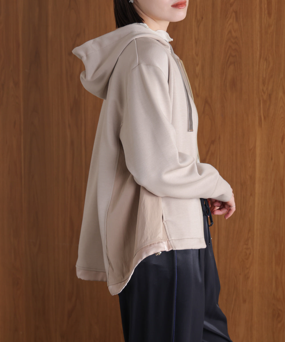 パウンドストレッチサイド異素材パーカー
