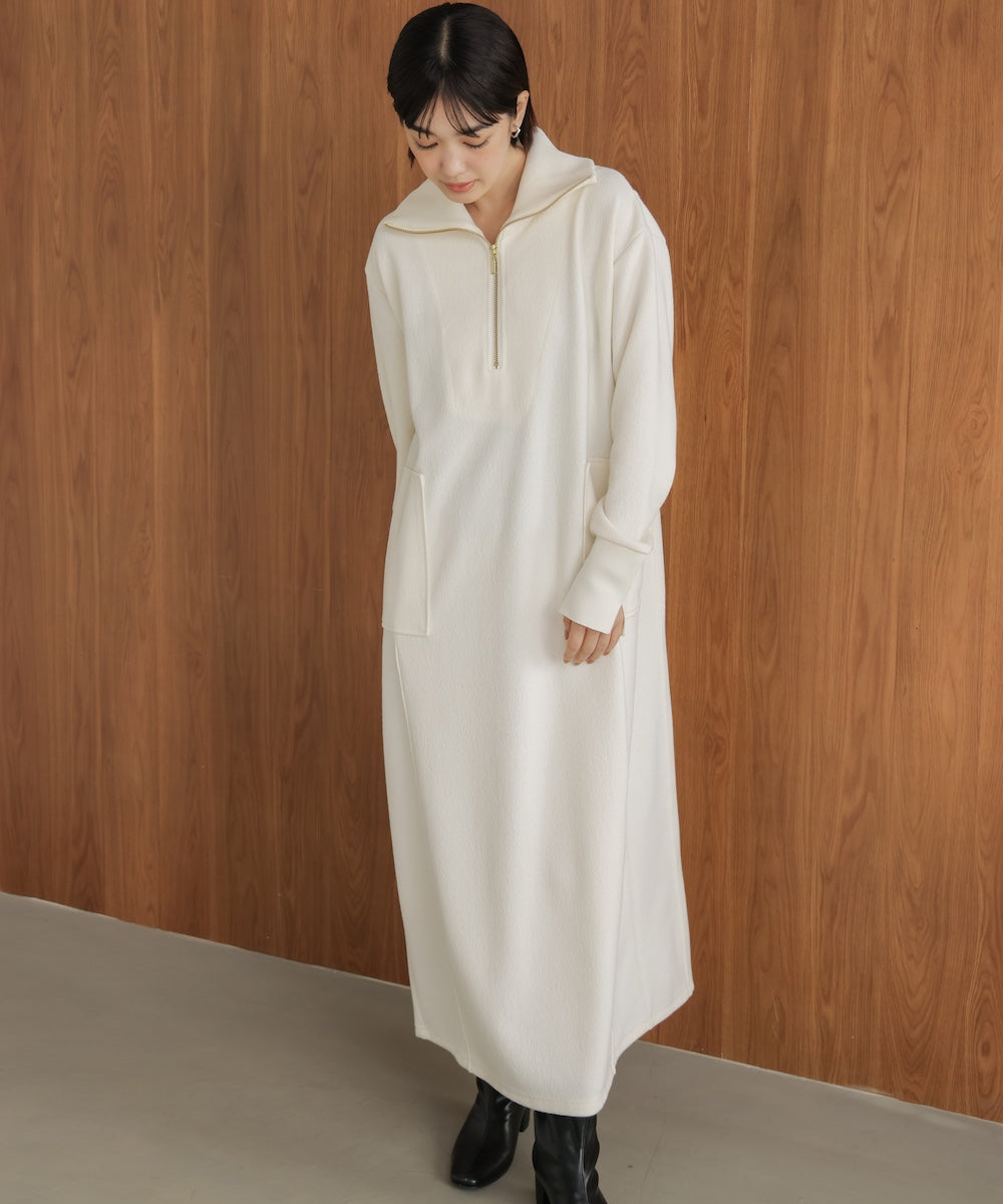 ウールライクメルトンハーフジップワンピース