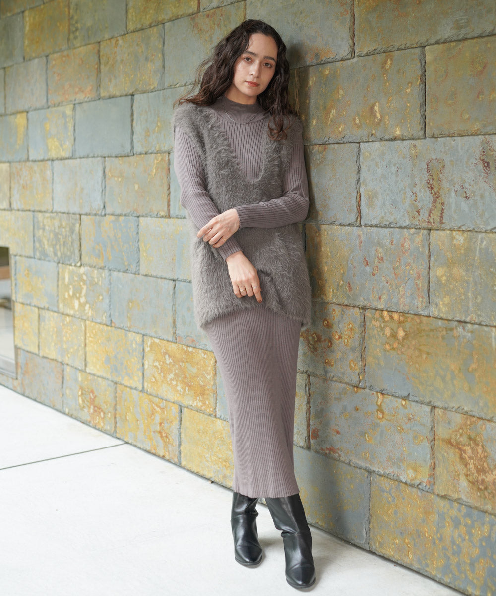 シャギーチュニックリブワンピースセット