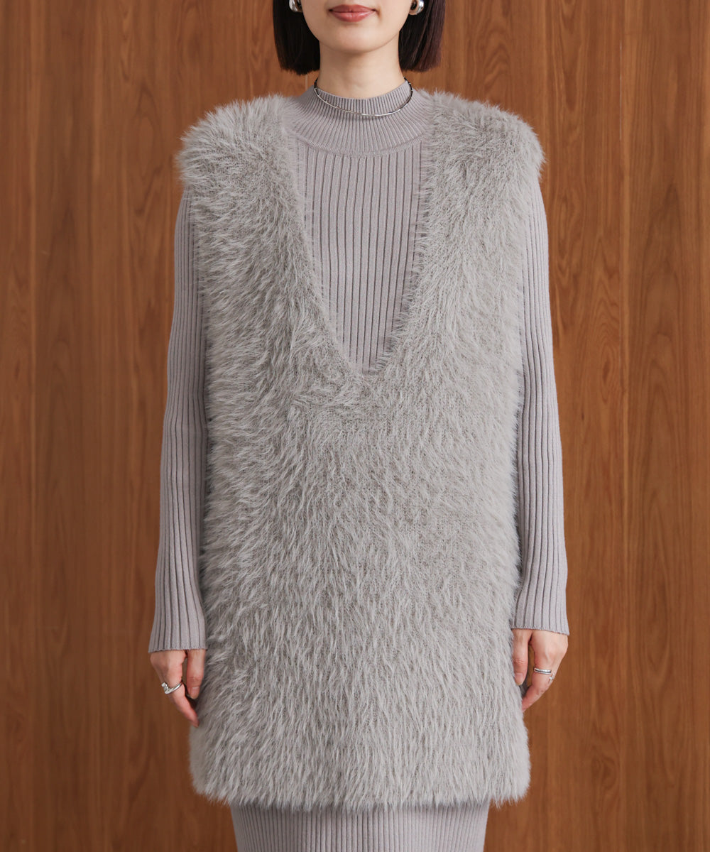 シャギーチュニックリブワンピースセット