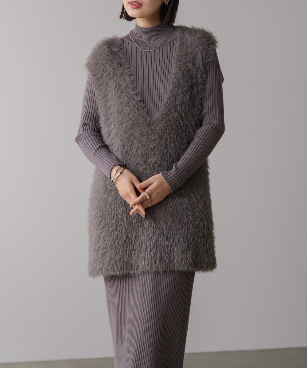 シャギーチュニックリブワンピースセット