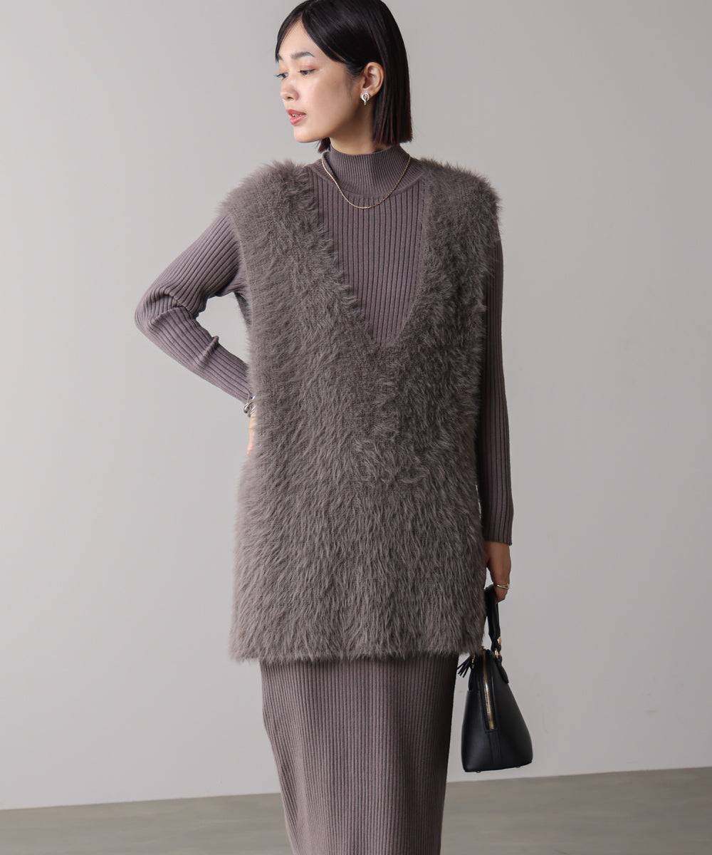 シャギーチュニックリブワンピースセット