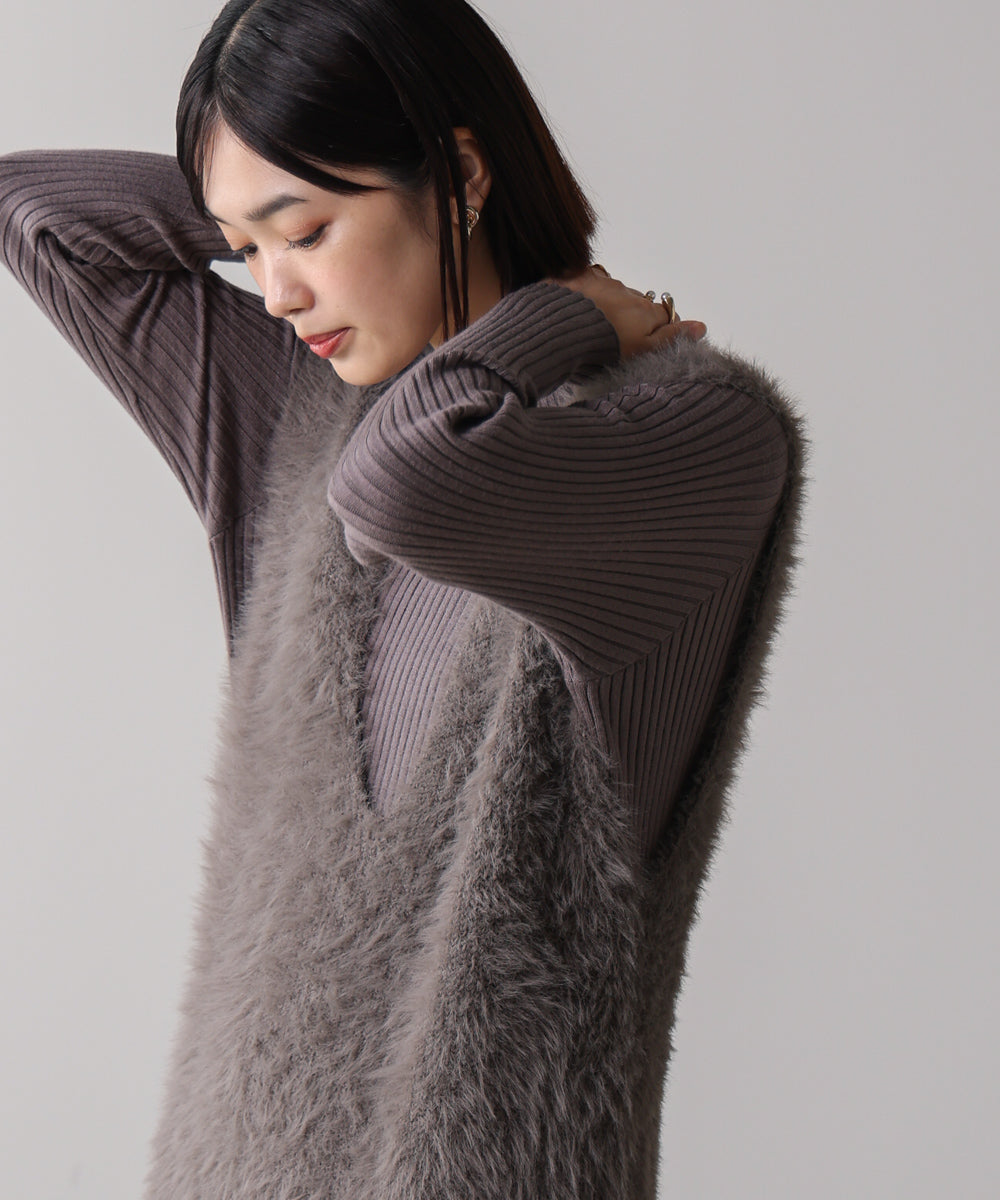 シャギーチュニックリブワンピースセット