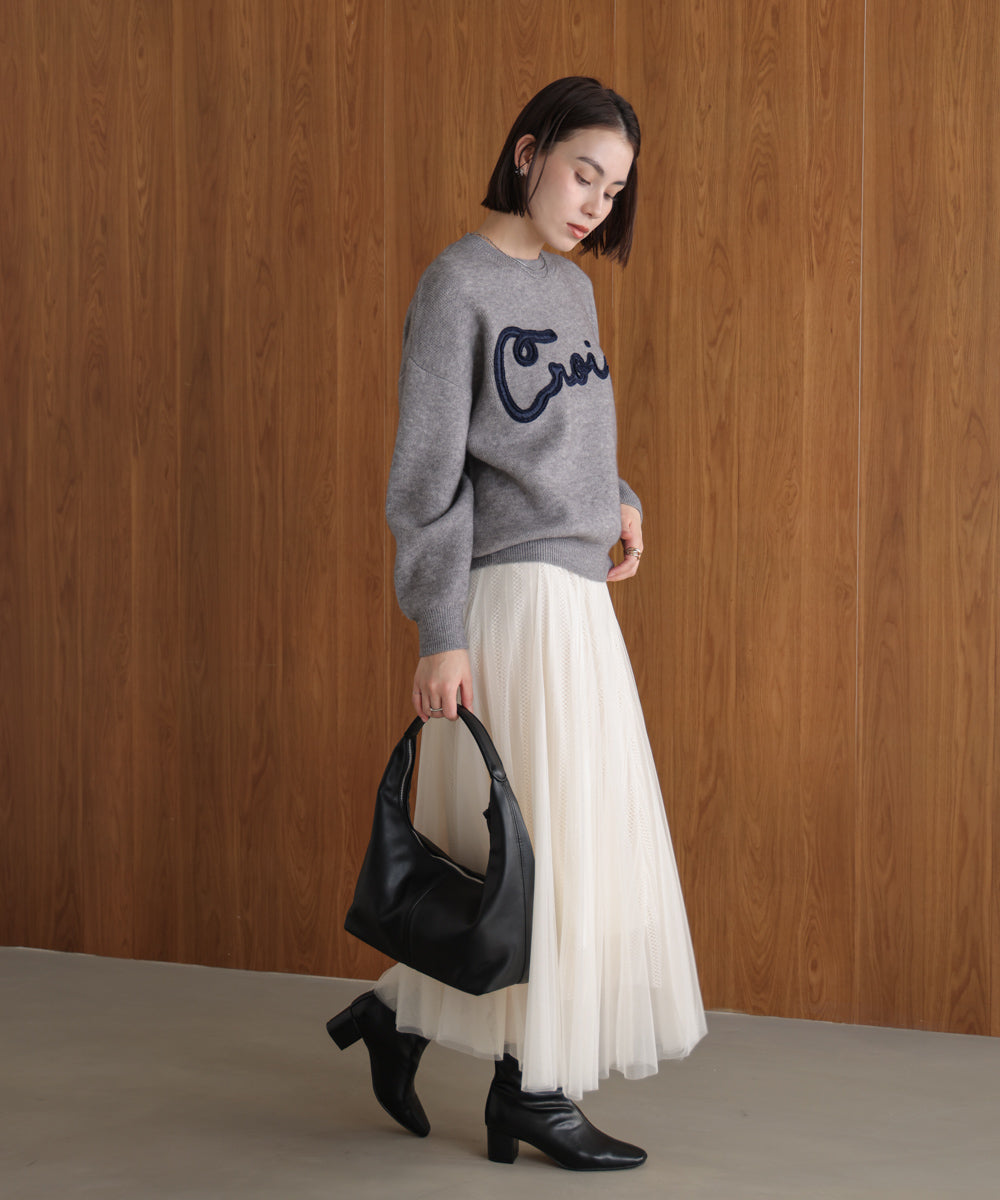 チュール刺繍ロゴニット