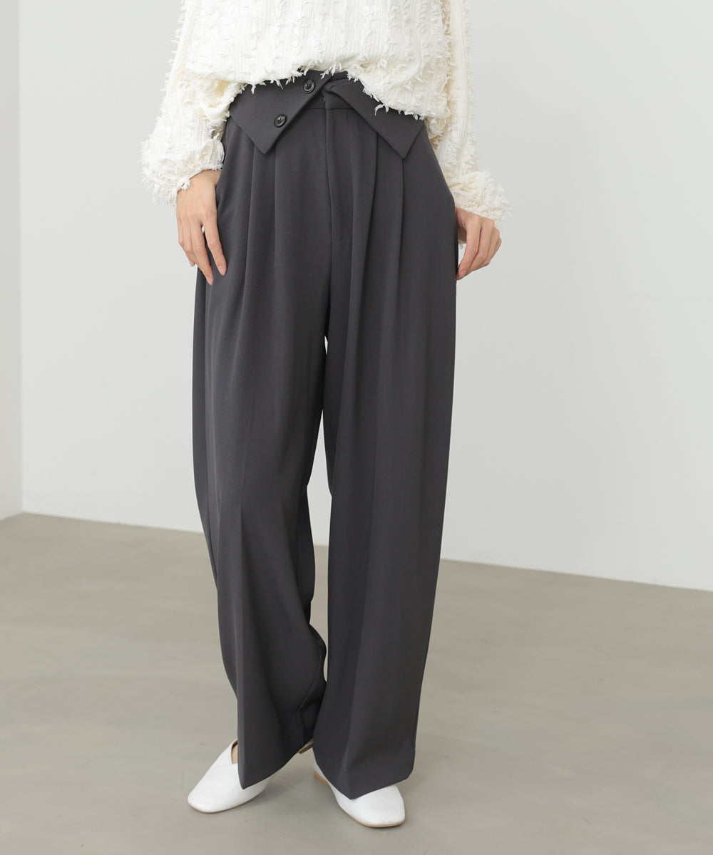ウエストフラップ釦ワイドタックパンツ
