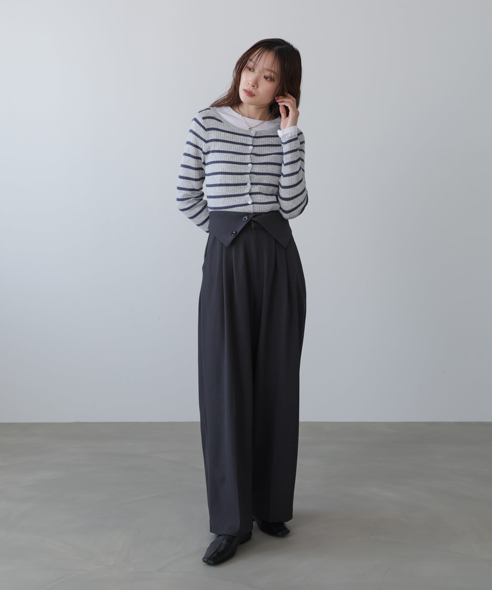 ウエストフラップ釦ワイドタックパンツ