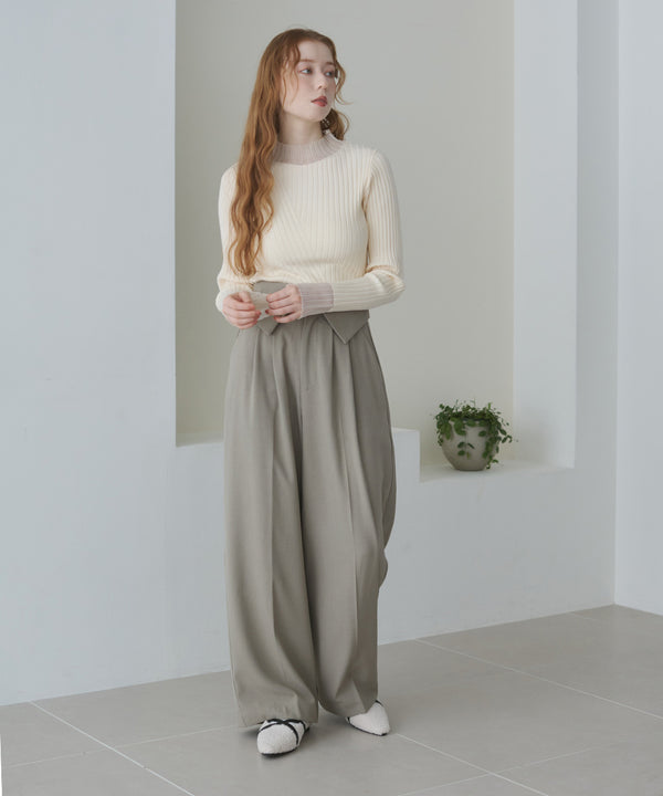 ウエストフラップ釦ワイドタックパンツ