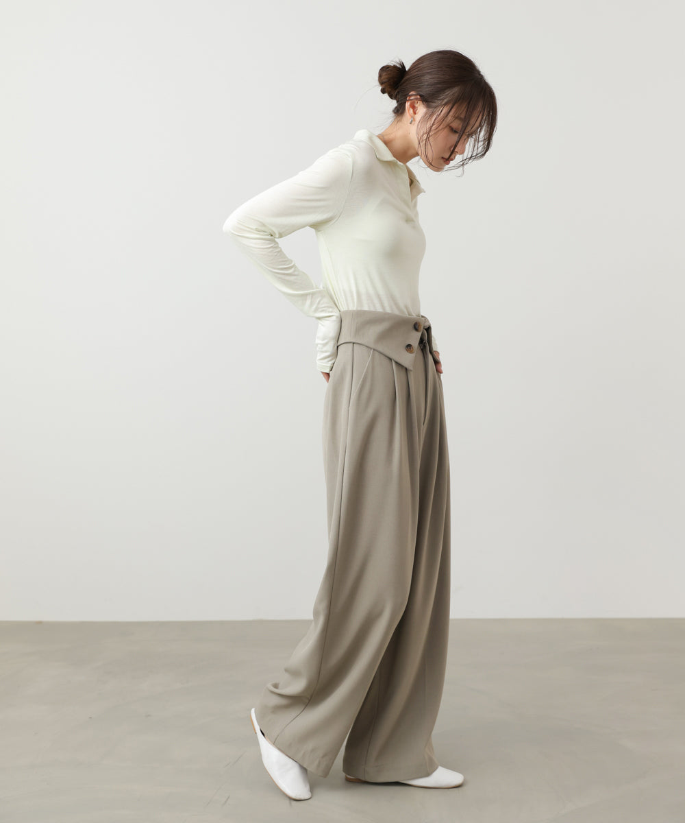 ウエストフラップ釦ワイドタックパンツ