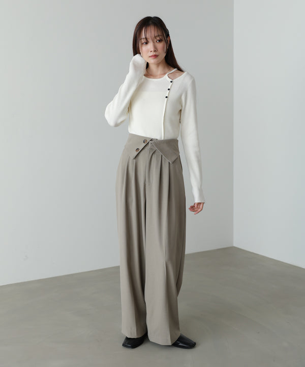 ウエストフラップ釦ワイドタックパンツ