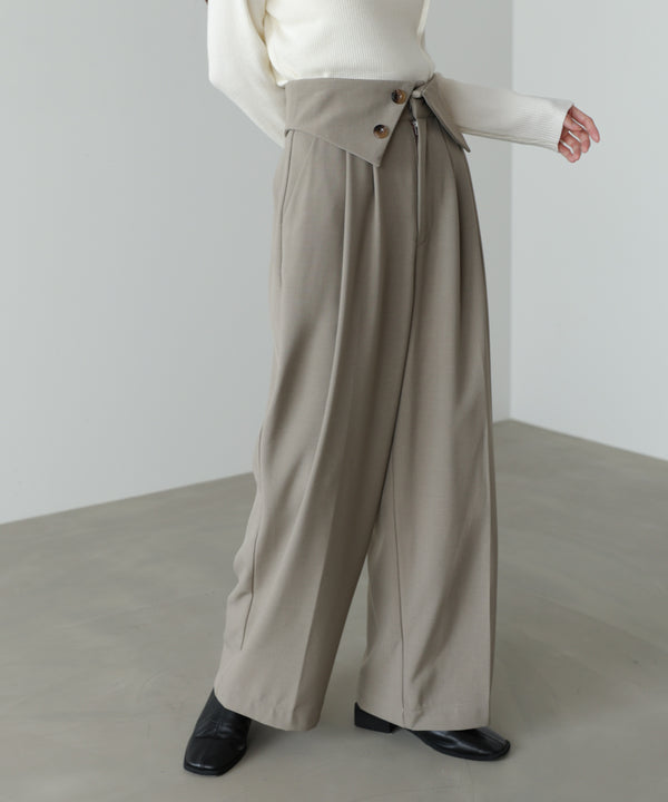 ウエストフラップ釦ワイドタックパンツ