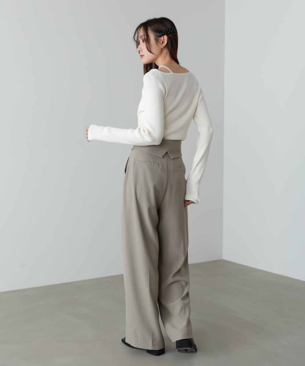 ウエストフラップ釦ワイドタックパンツ
