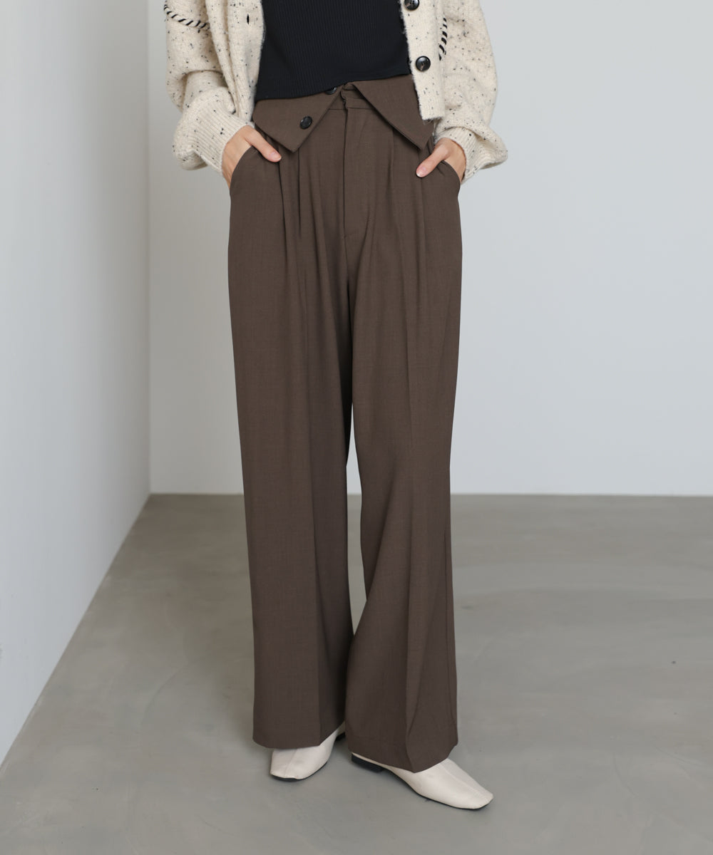 ウエストフラップ釦ワイドタックパンツ