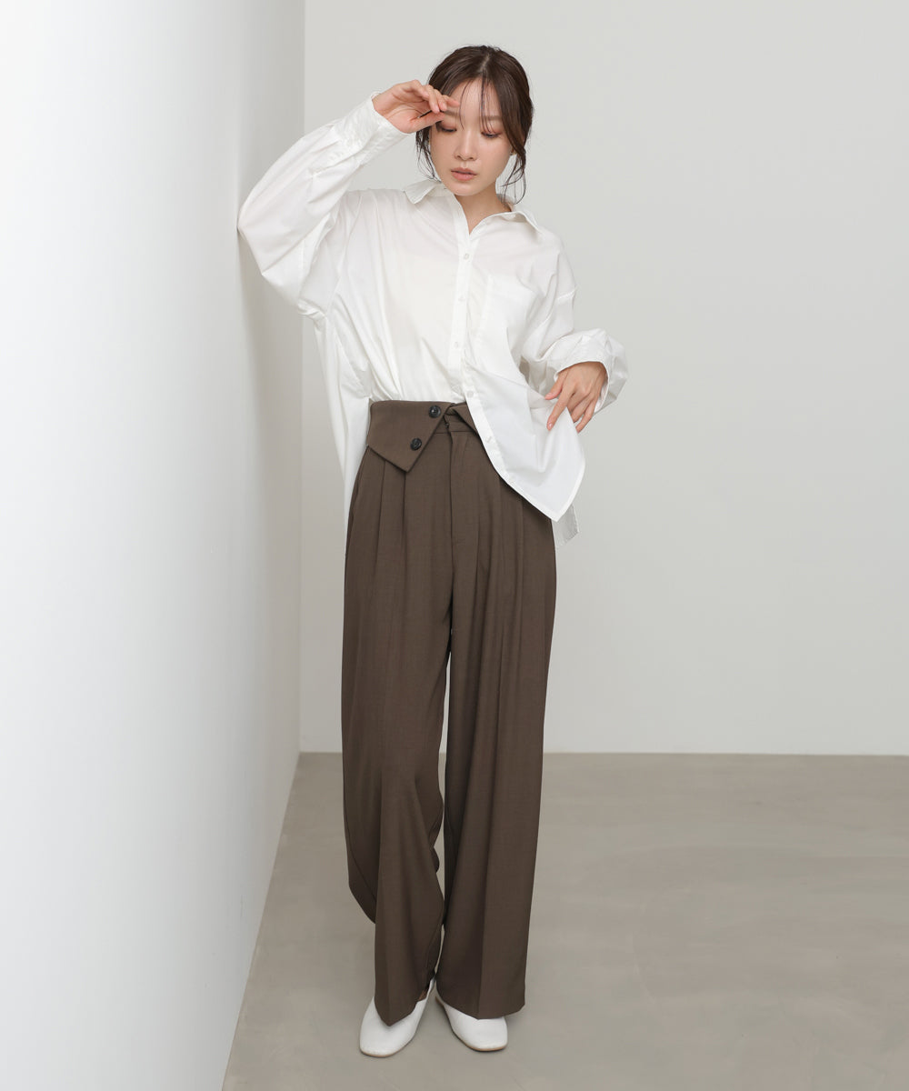 ウエストフラップ釦ワイドタックパンツ