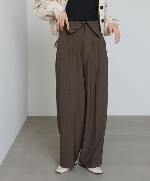 ウエストフラップ釦ワイドタックパンツ