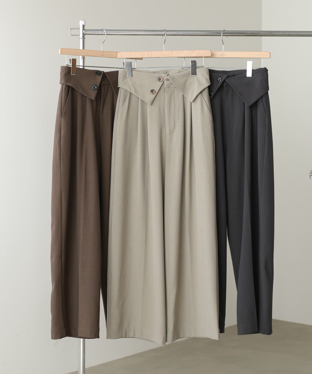 ウエストフラップ釦ワイドタックパンツ