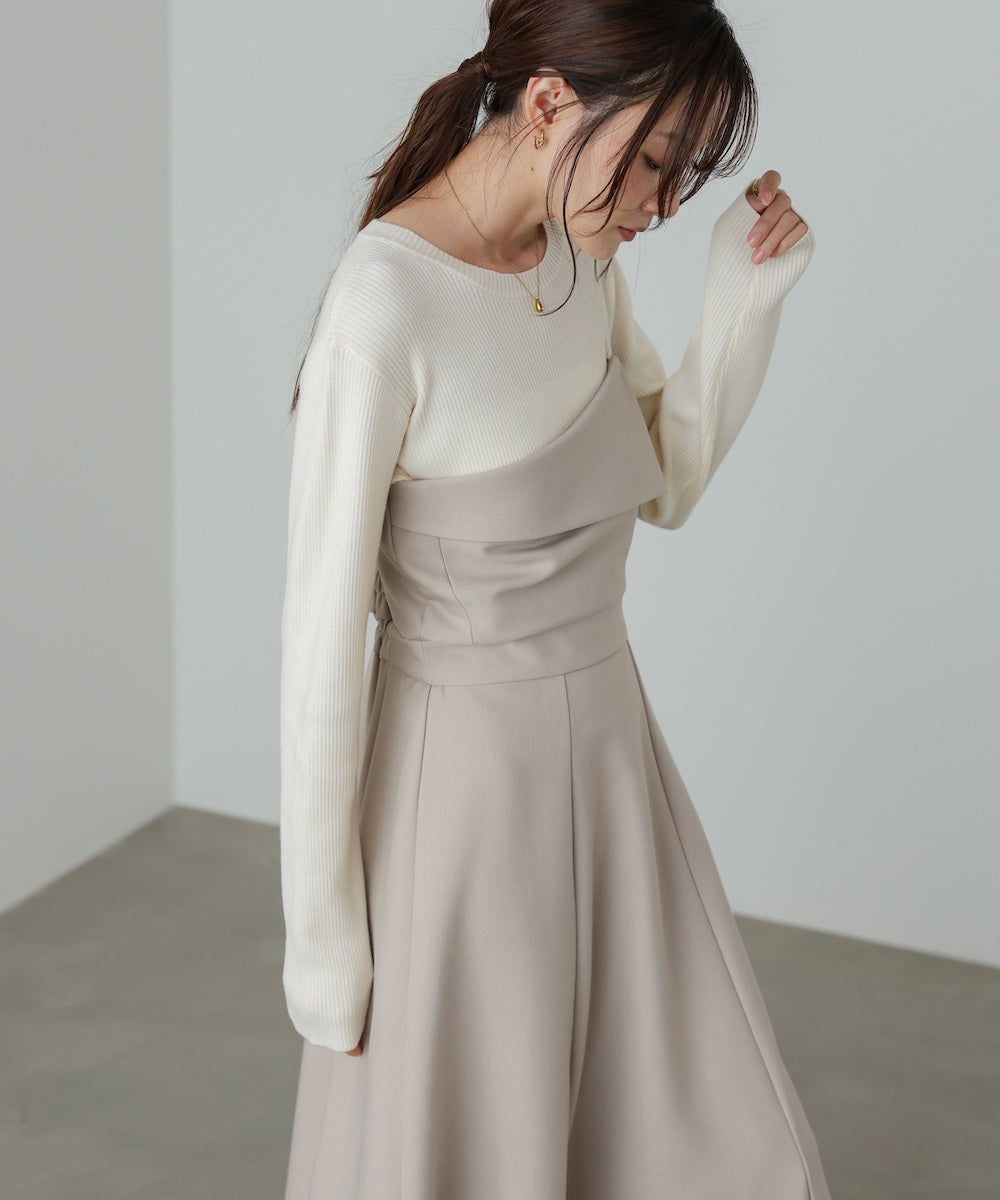 【選べるネック】レイヤード風ドッキングニットワンピ