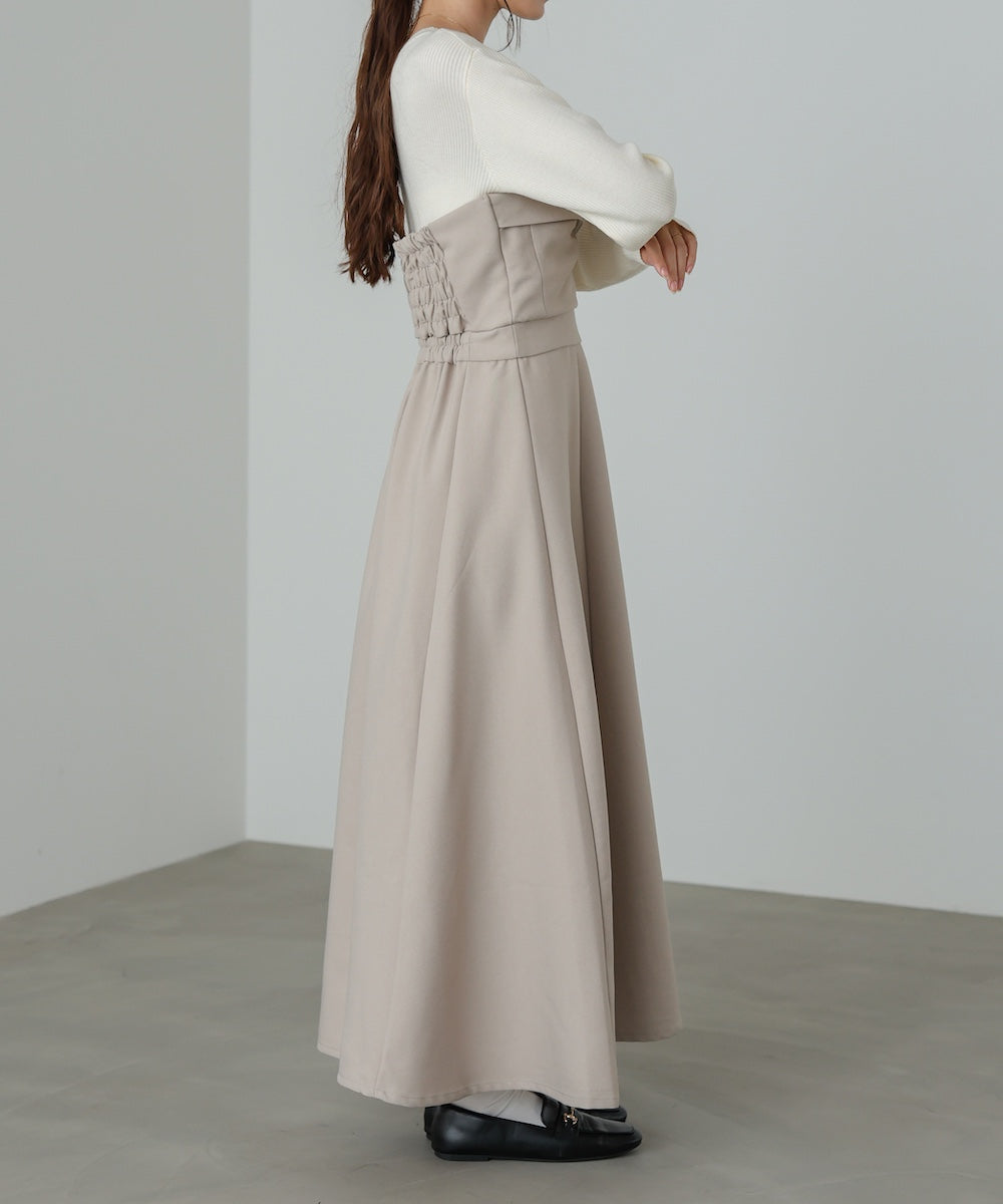 【選べるネック】レイヤード風ドッキングニットワンピ