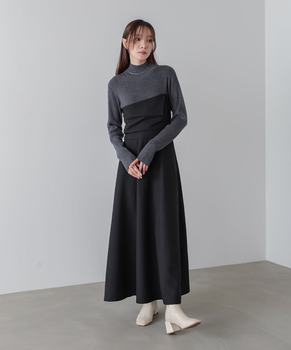 【選べるネック】レイヤード風ドッキングニットワンピ