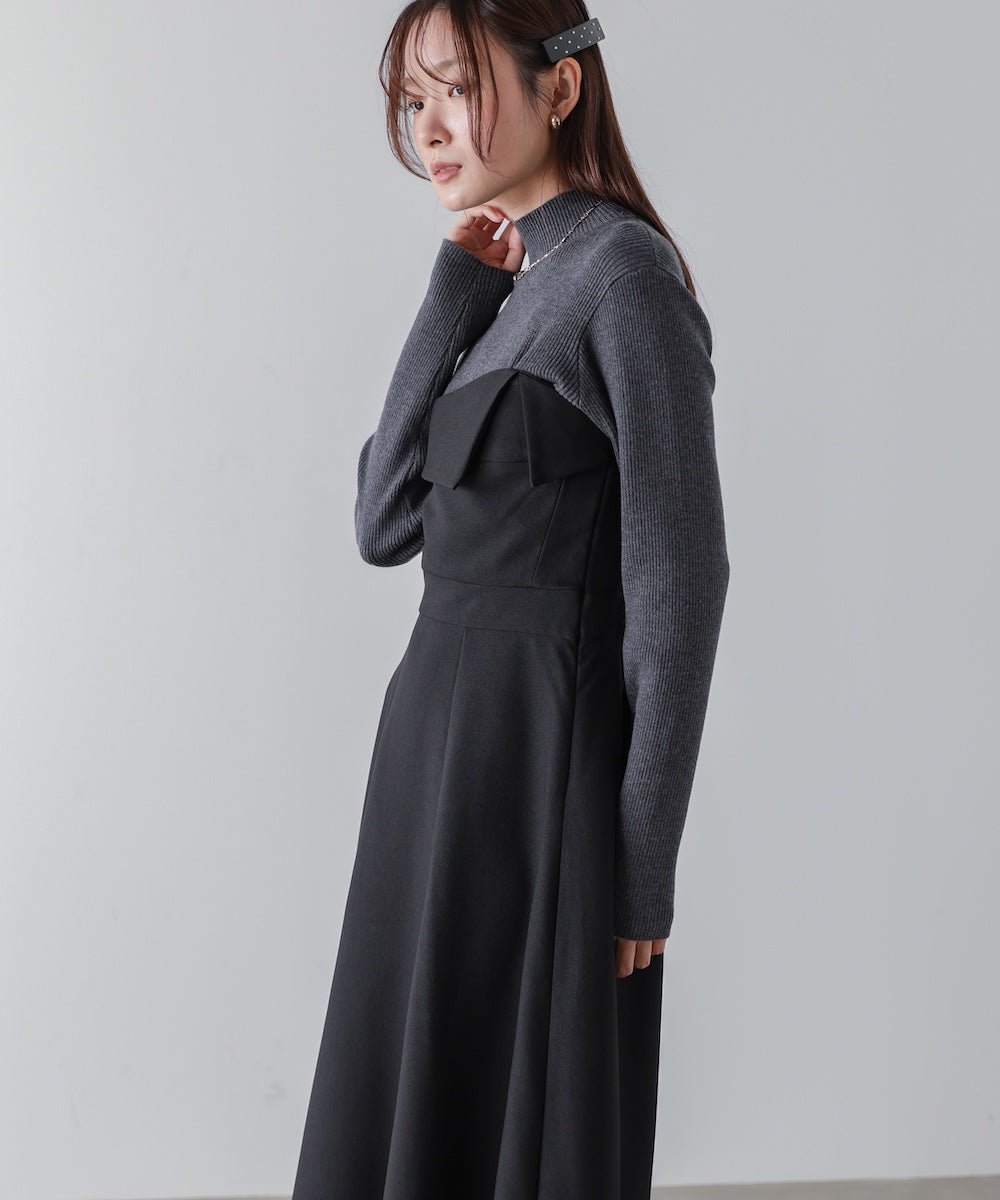 【選べるネック】レイヤード風ドッキングニットワンピ