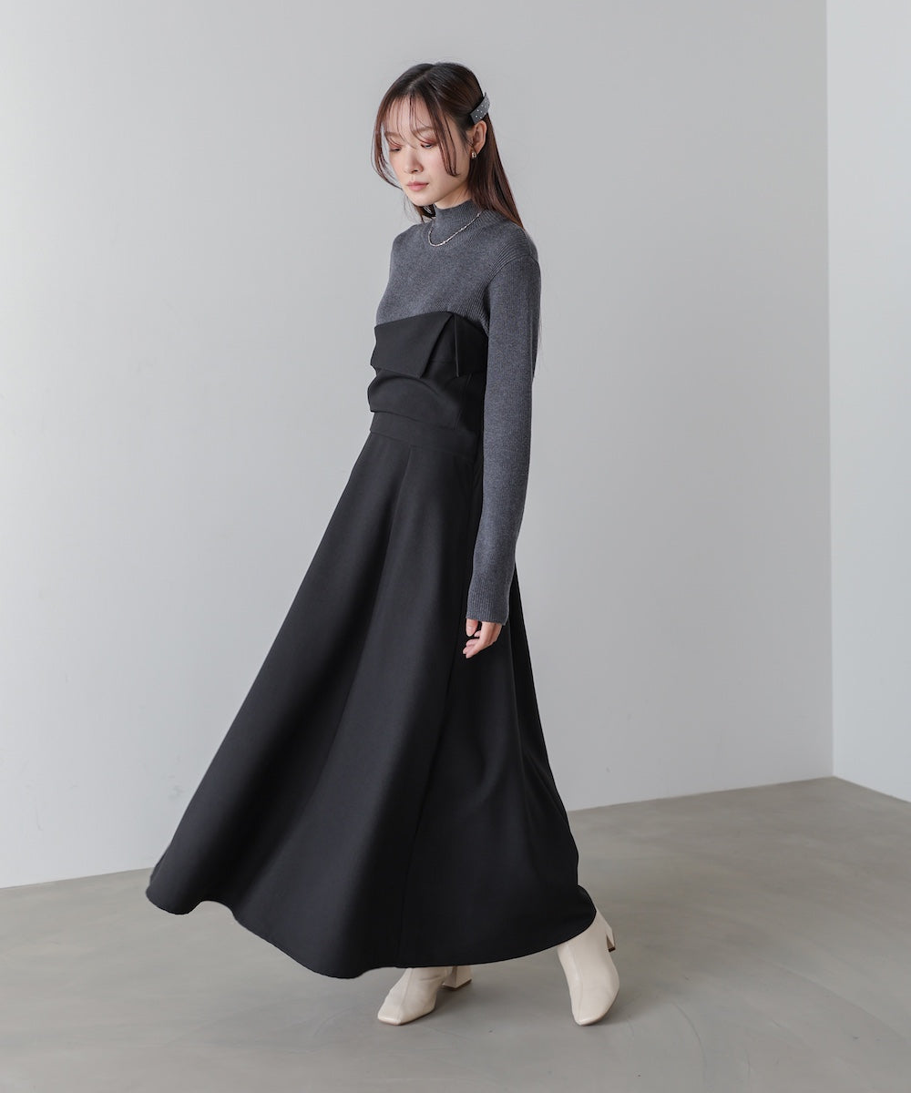 【選べるネック】レイヤード風ドッキングニットワンピ