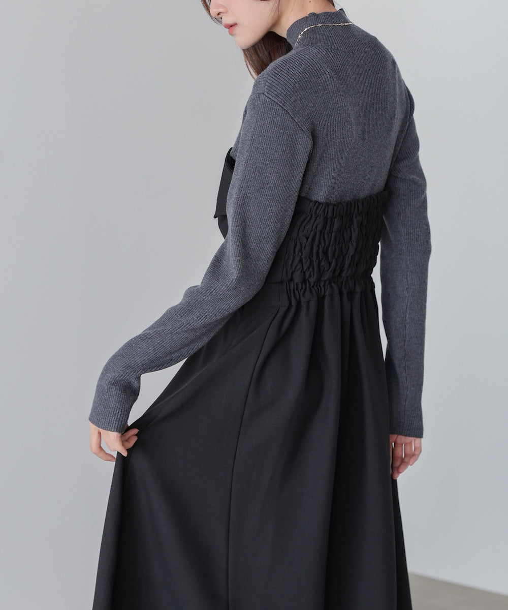 【選べるネック】レイヤード風ドッキングニットワンピ