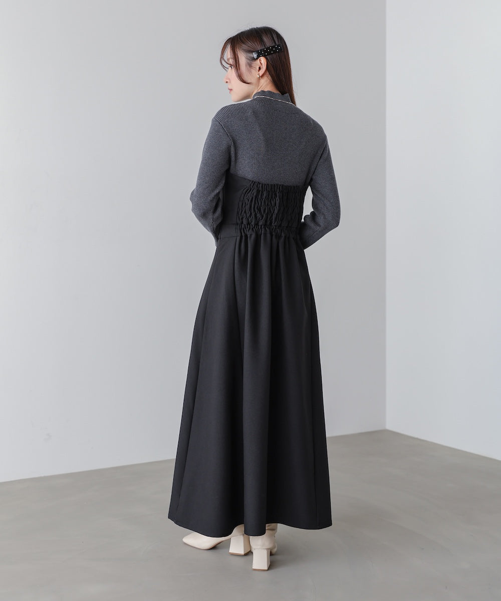 【選べるネック】レイヤード風ドッキングニットワンピ