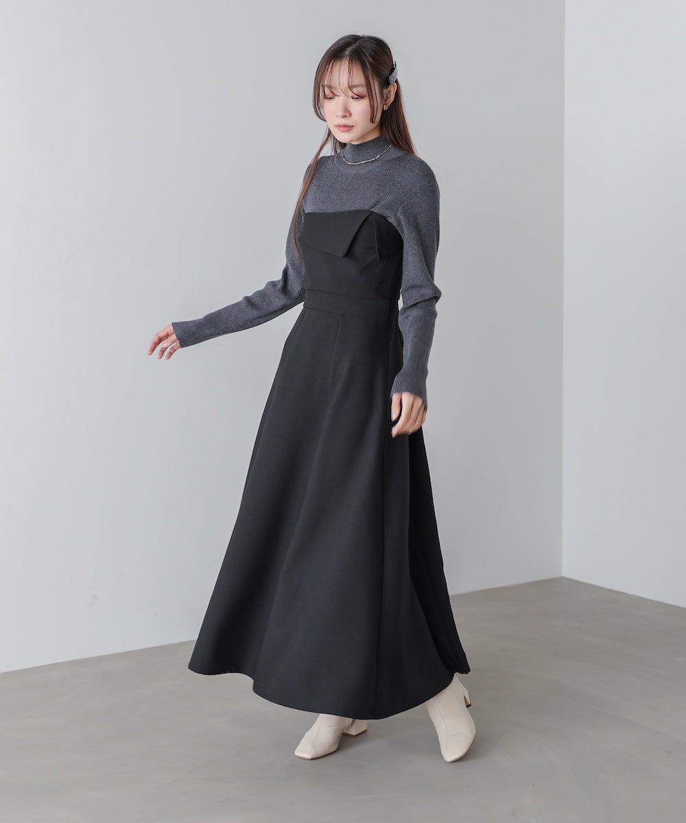 【選べるネック】レイヤード風ドッキングニットワンピ