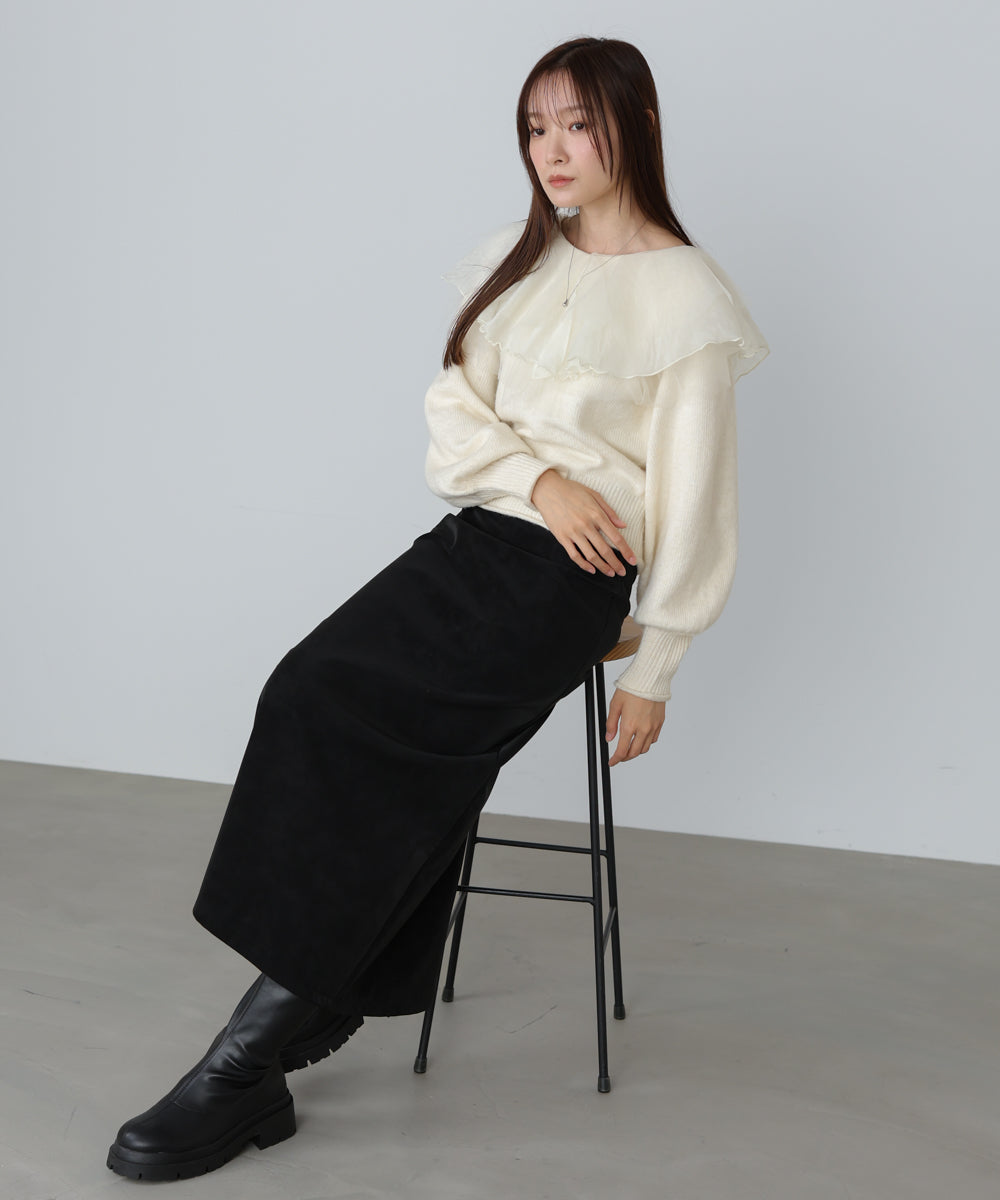 チュールラッフルカラーニットトップス