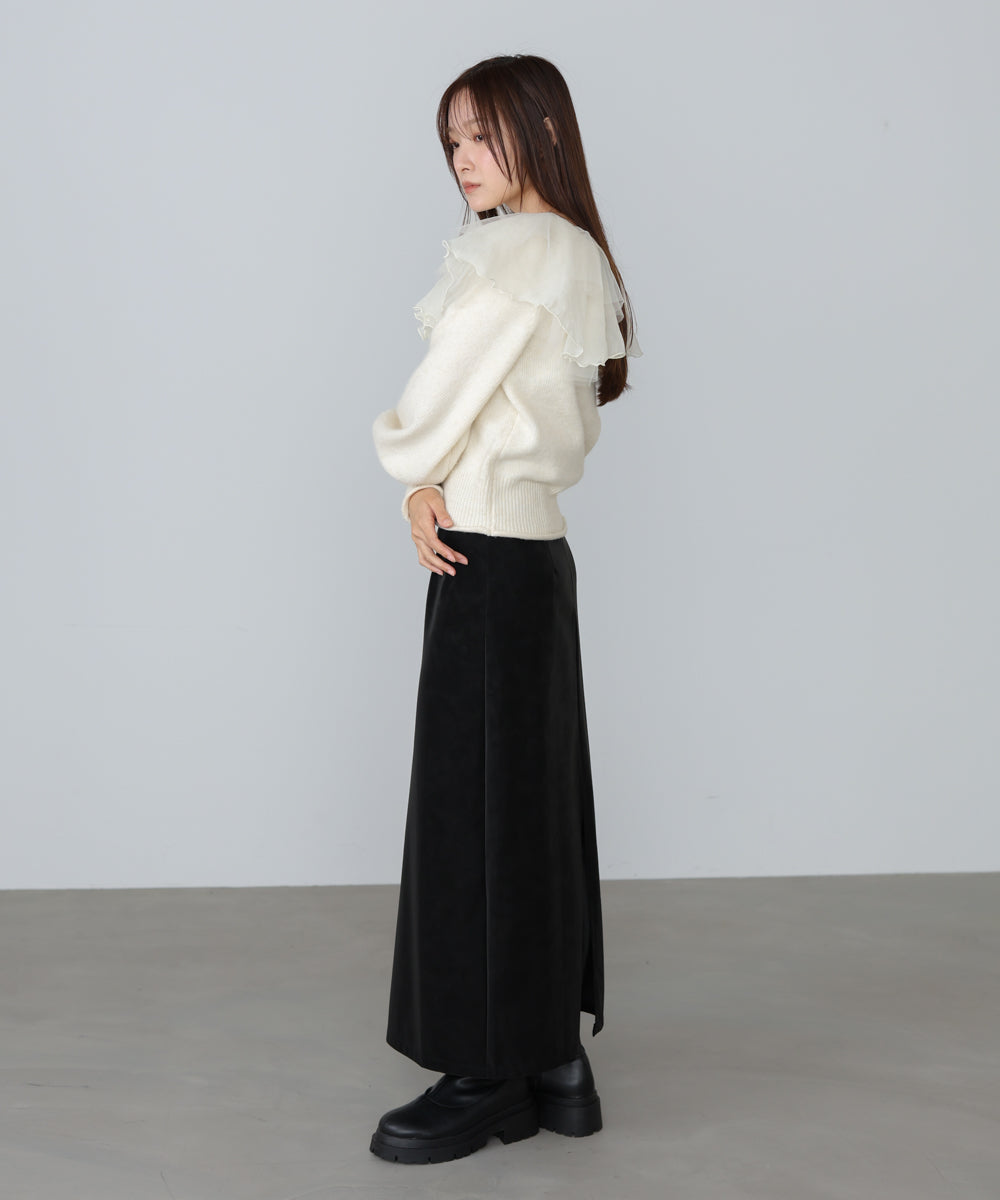 チュールラッフルカラーニットトップス