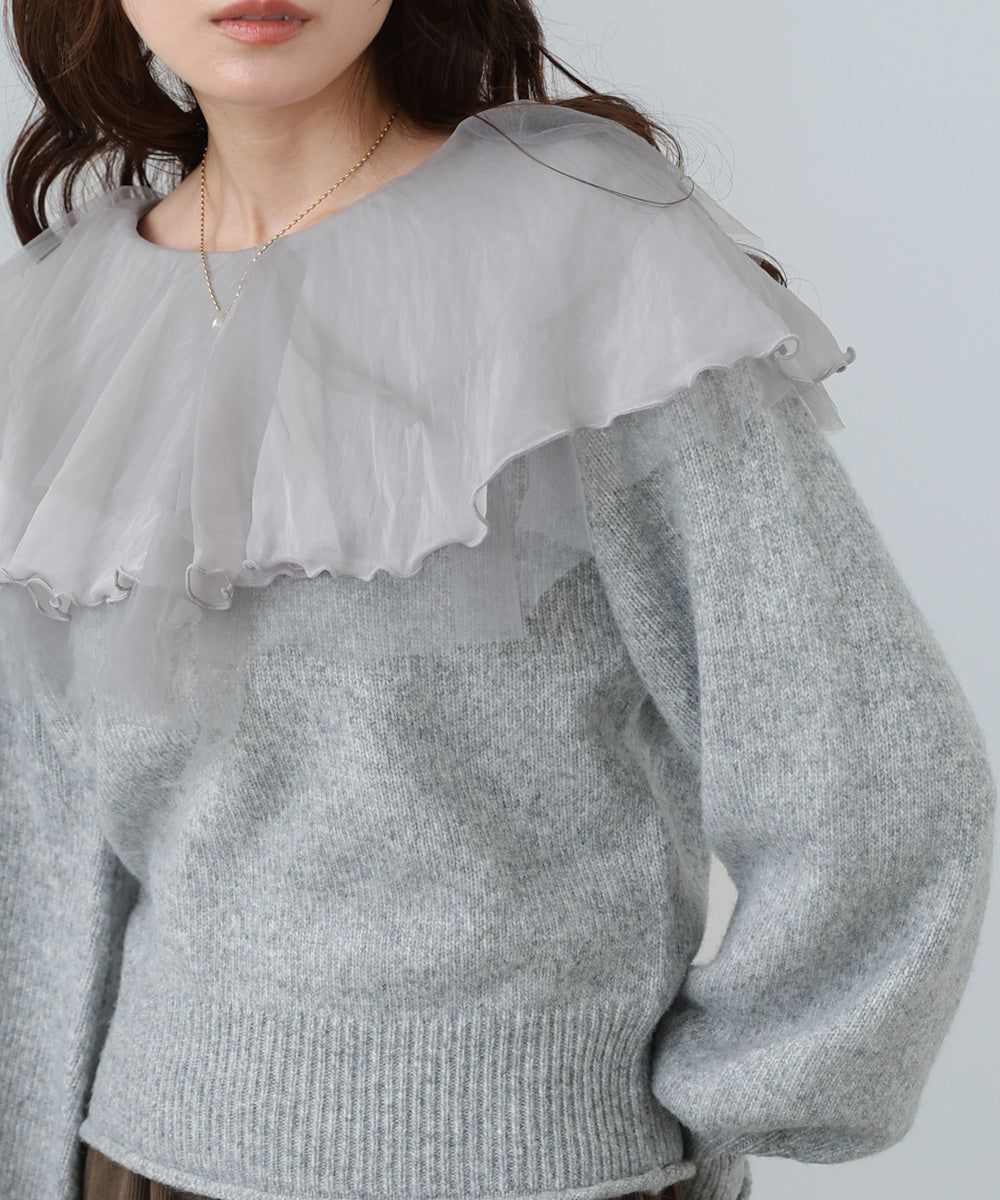 チュールラッフルカラーニットトップス