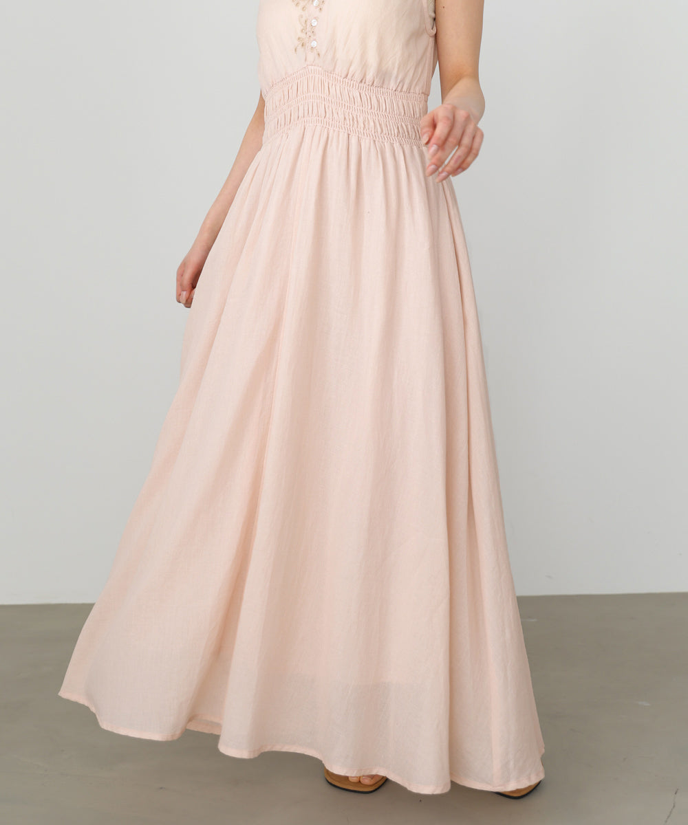 スカラップ刺繍ウエストギャザーワンピース