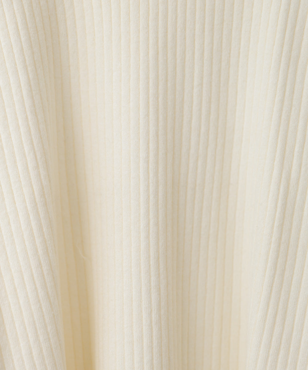 袖配色クルーネックリブニットトップス