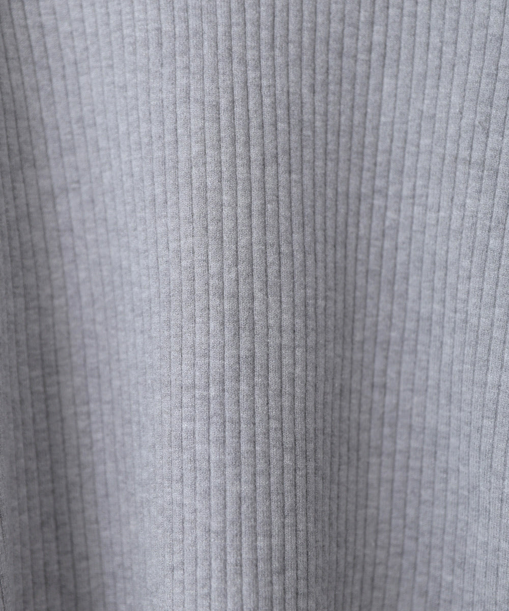 袖配色クルーネックリブニットトップス