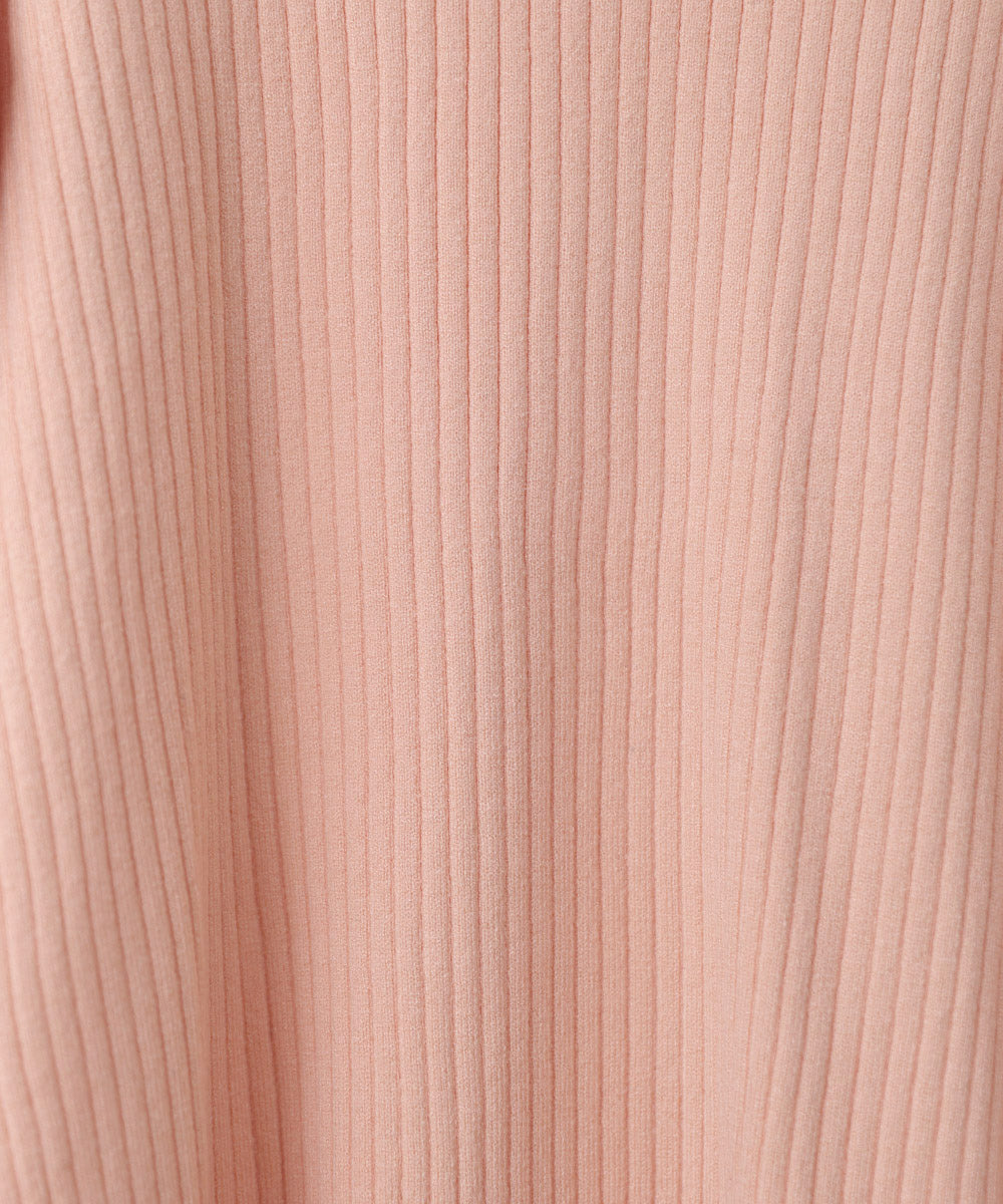 袖配色クルーネックリブニットトップス