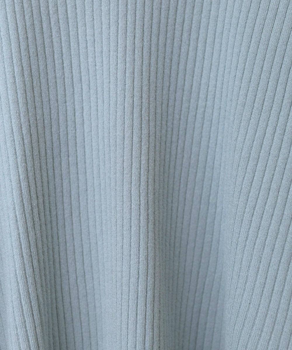 袖配色クルーネックリブニットトップス