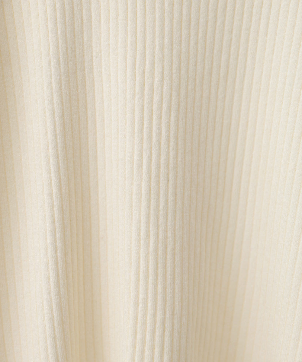 袖ボタンハイネックリブニットトップス