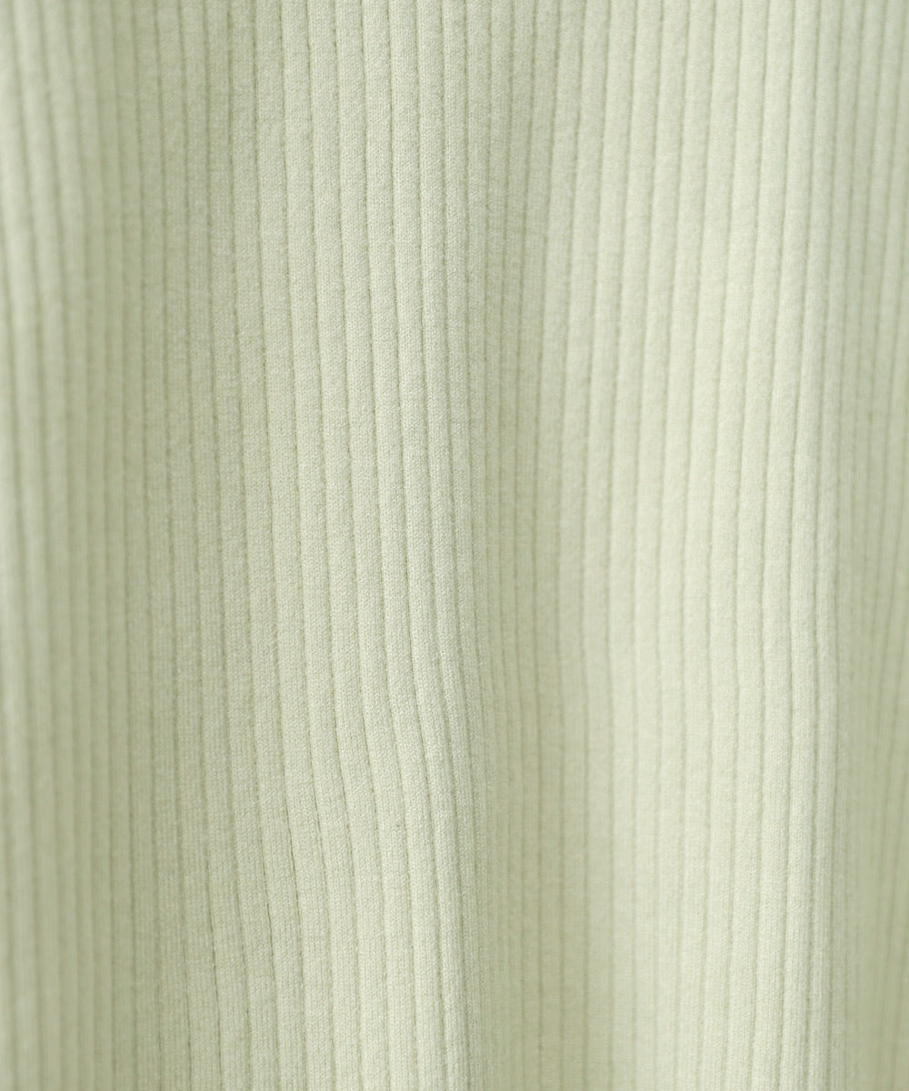 袖ボタンハイネックリブニットトップス