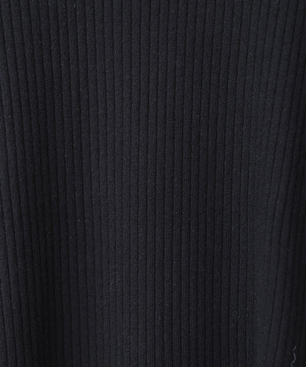 袖ボタンハイネックリブニットトップス