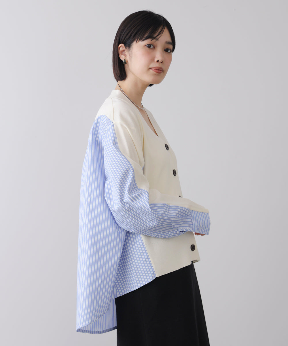 布帛切替ニットカーディガン