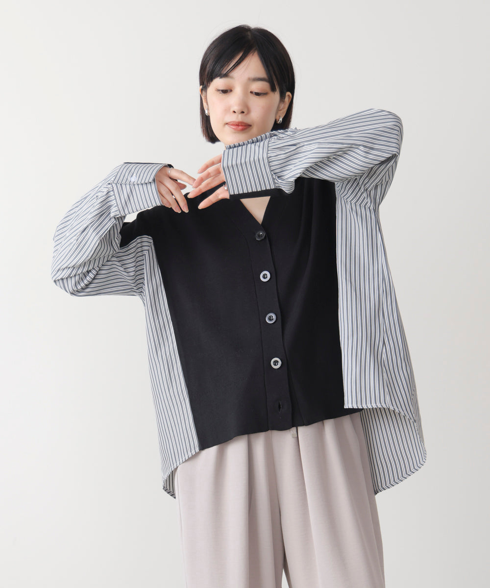 布帛切替ニットカーディガン