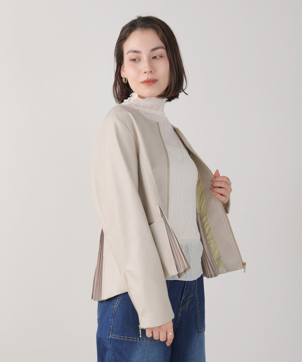 ペプラムフェイクレザージャケット