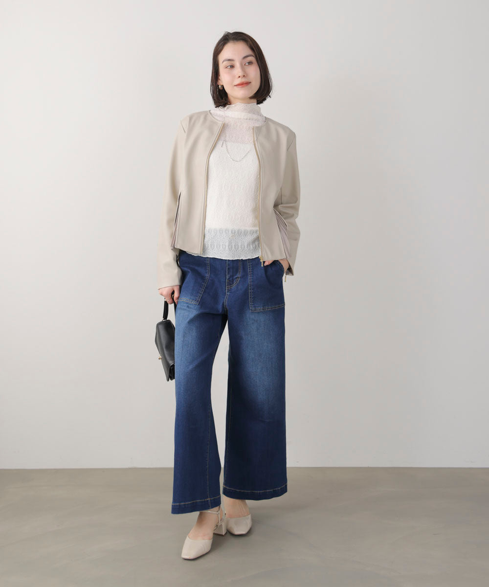 ペプラムフェイクレザージャケット